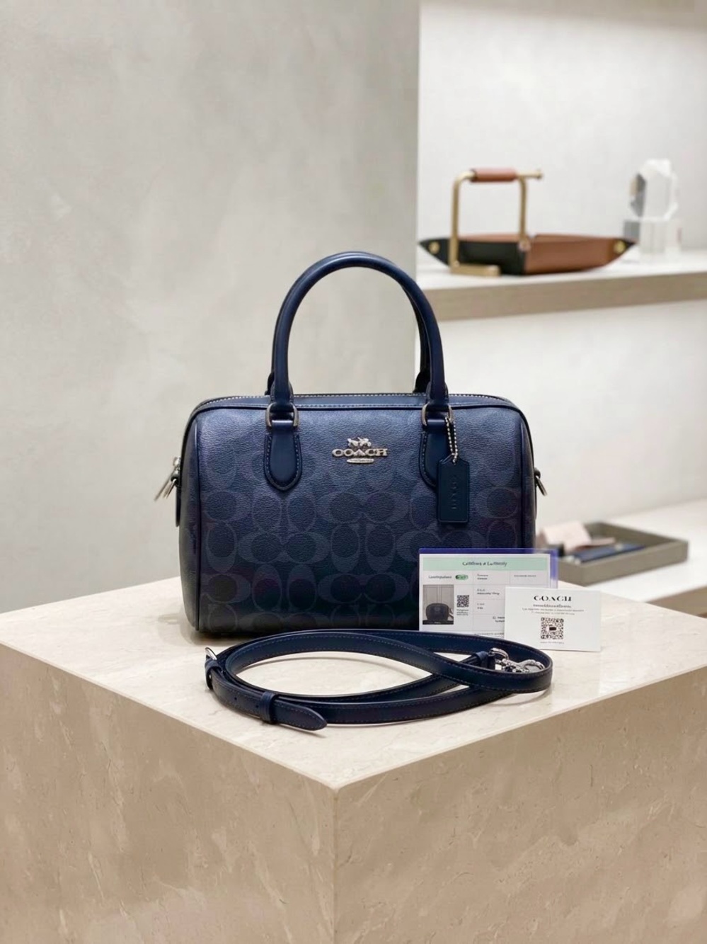 Coach Rowan Satchel In Signature Canvas Midnight Navy Crossbody Bag Purse LN